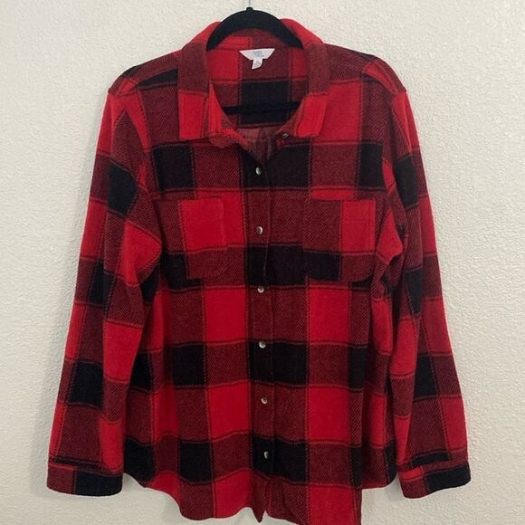 Time and Tru- red and black plaid soft over coat- Size XL - Picture 1 of 5